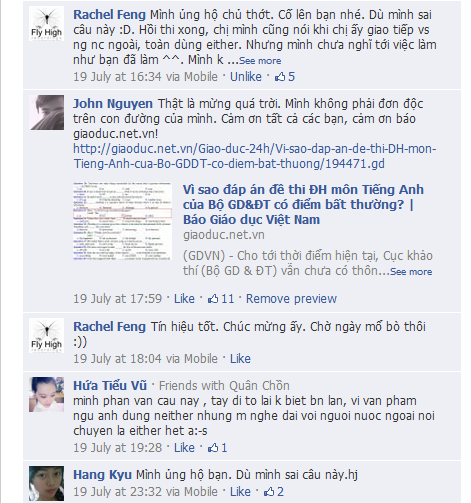Theo như những status đăng tải trên facebook cá nhân của John Nguyen, cậu bạn tỏ ra rất thất vọng vì Bộ Giáo dục đã không hề có phản ứng gì mặc dù báo Giáo dục Việt Nam (giaoduc.net.vn) đã hai lần đăng tải ý kiến của mình.